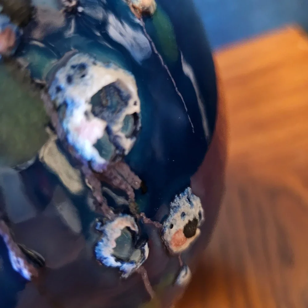 Vintage Italian Art Pottery Vase Cobalt Blue Textured Floral 184/1127 Italy 9in